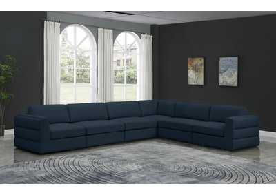 Beckham Navy Durable Linen Textured Fabric Modular Sectional