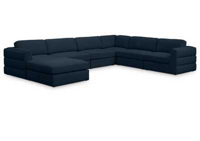 Beckham Navy Durable Linen Textured Fabric Modular Sectional