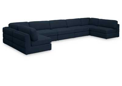 Beckham Navy Durable Linen Textured Fabric Modular Sectional