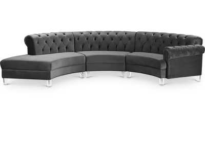 Anabella Grey Velvet 3 Piece Sectional