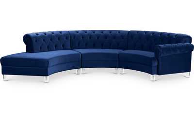 Anabella Navy Velvet 3 Piece Sectional