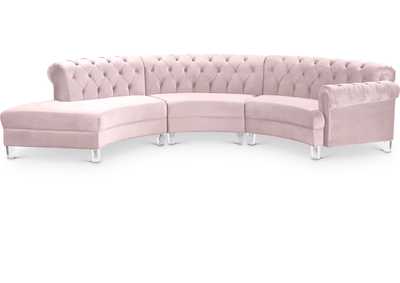 Anabella Pink Velvet 3 Piece Sectional