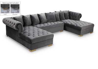 Presley Grey Velvet 3 Piece Sectional