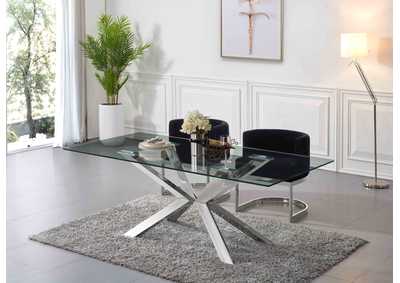 Juno Chrome Dining Table w/2 Black Chair