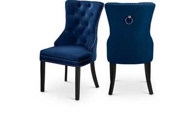 Nikki Navy Velvet Dining Chair Set of 2,Meridian Furniture