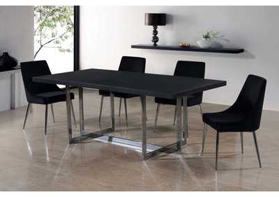 Elle Chrome Dining Table w/4 Black Chair