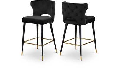 Image for Kelly Black Velvet Stool Set of 2