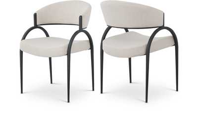 Image for Privet Beige Linen Textured Fabric Dining Chair Set of 2