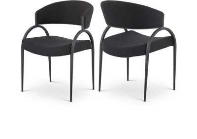 Image for Privet Black Linen Textured Fabric Dining Chair Set of 2