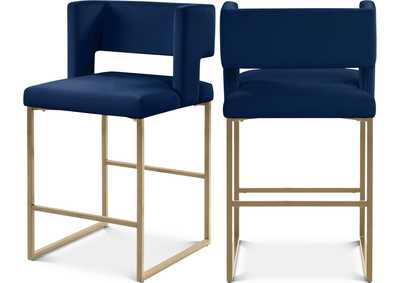 Image for Caleb Navy Velvet Counter Stool Set of 2