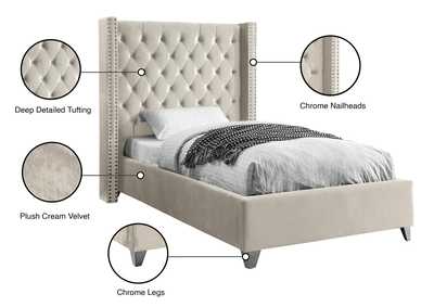 Aiden Cream Velvet Twin Bed,Meridian Furniture