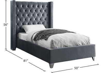 Aiden Grey Velvet Twin Bed,Meridian Furniture