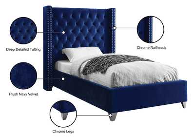 Aiden Navy Velvet Twin Bed,Meridian Furniture