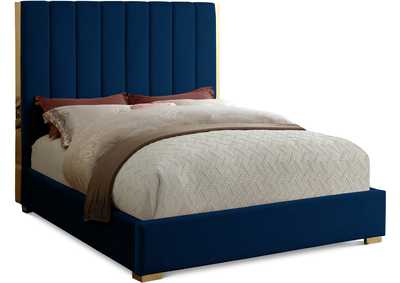 Becca Navy Velvet Queen Bed