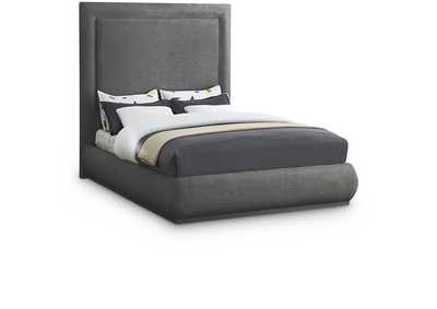 Brooke Grey Linen Textured Fabric King Bed