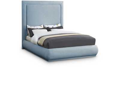 Brooke Light Blue Linen Textured Fabric King Bed