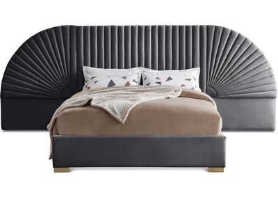 Cleo Grey Velvet Queen Bed (3 Boxes)