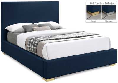 Crosby Navy Linen Textured Fabric King Bed