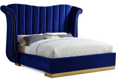 Image for Flora Navy Velvet King Bed (3 Boxes)