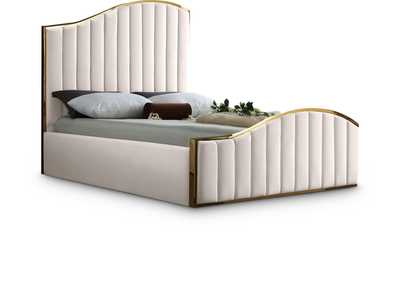 Image for Jolie Cream Velvet Queen Bed (3 Boxes)