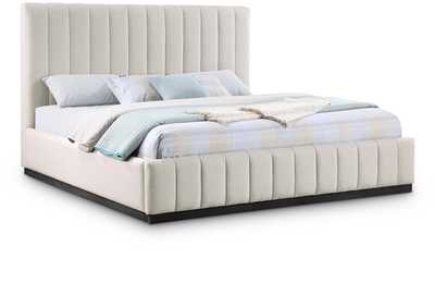 Image for Lucia Beige Linen Textured Fabric King Bed