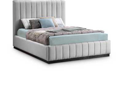 Image for Lucia Grey Linen Textured Fabric Queen Bed