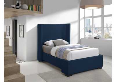 Image for Oxford Navy Linen Textured Fabric Twin Bed (3 Boxes)