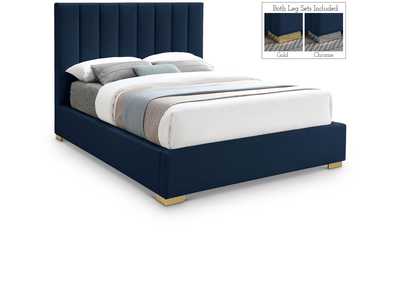 Image for Pierce Navy Linen Textured Fabric Queen Bed