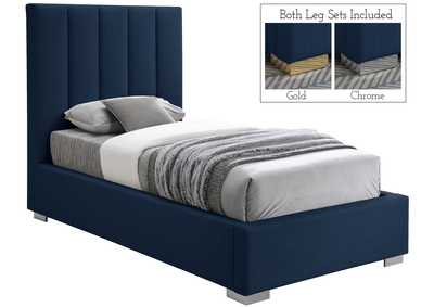 Image for Pierce Navy Linen Textured Fabric Twin Bed