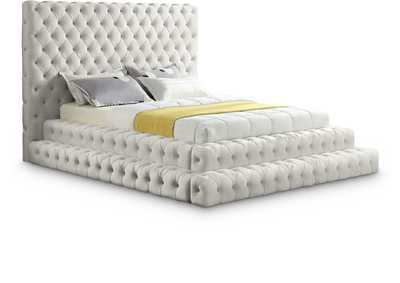 Image for Revel Cream Velvet Queen Bed (3 Boxes)