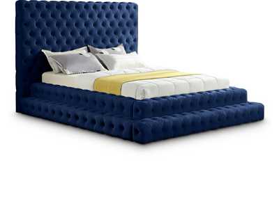Image for Revel Navy Velvet Queen Bed (3 Boxes)