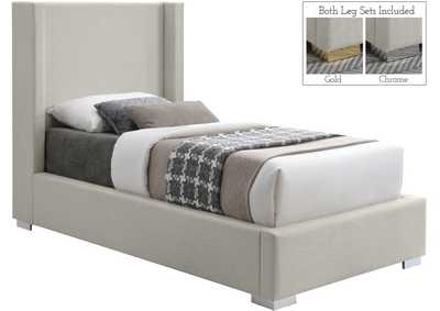 Image for Royce Beige Linen Textured Fabric Twin Bed (3 Boxes)