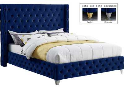 Image for Savan Navy Velvet Full Bed