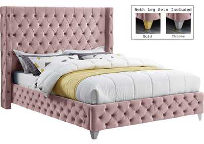 Image for Savan Pink Velvet Full Bed