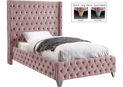 Image for Savan Pink Velvet Twin Bed