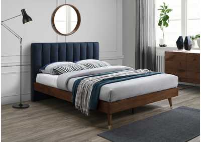 Image for Vance Navy Linen Textured Fabric Queen Bed (3 Boxes)