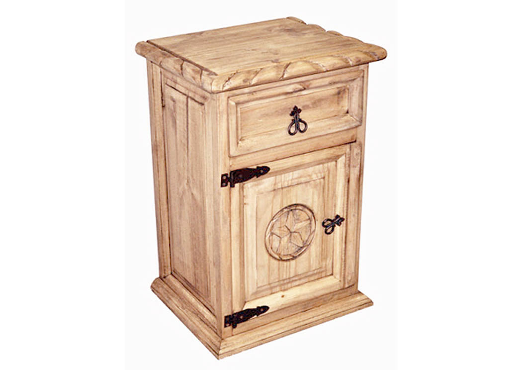 Rope 1 Drawer 1 Door Nightstand w/Star,Million Dollar Rustic