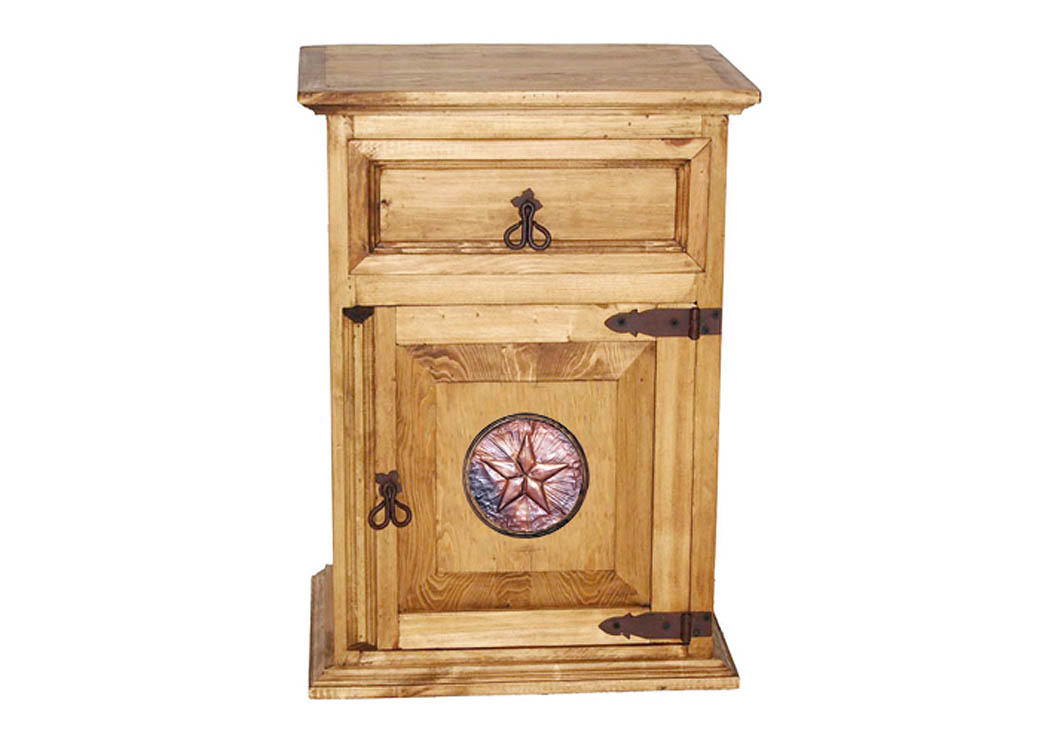 1 Drawer 1 Door Nightstand w/Copper Star,Million Dollar Rustic