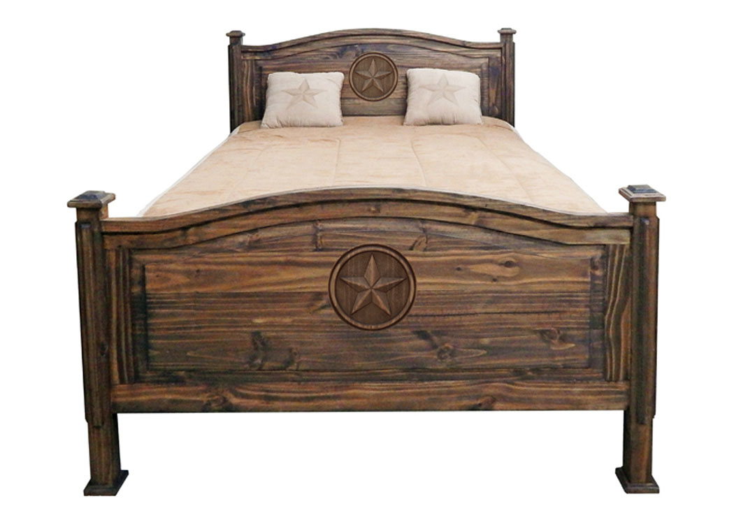 Medium Wax Budget Full Bed w/Decorative Star,Million Dollar Rustic