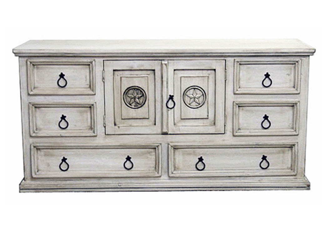 White Washed Small Dresser w/Star,Million Dollar Rustic