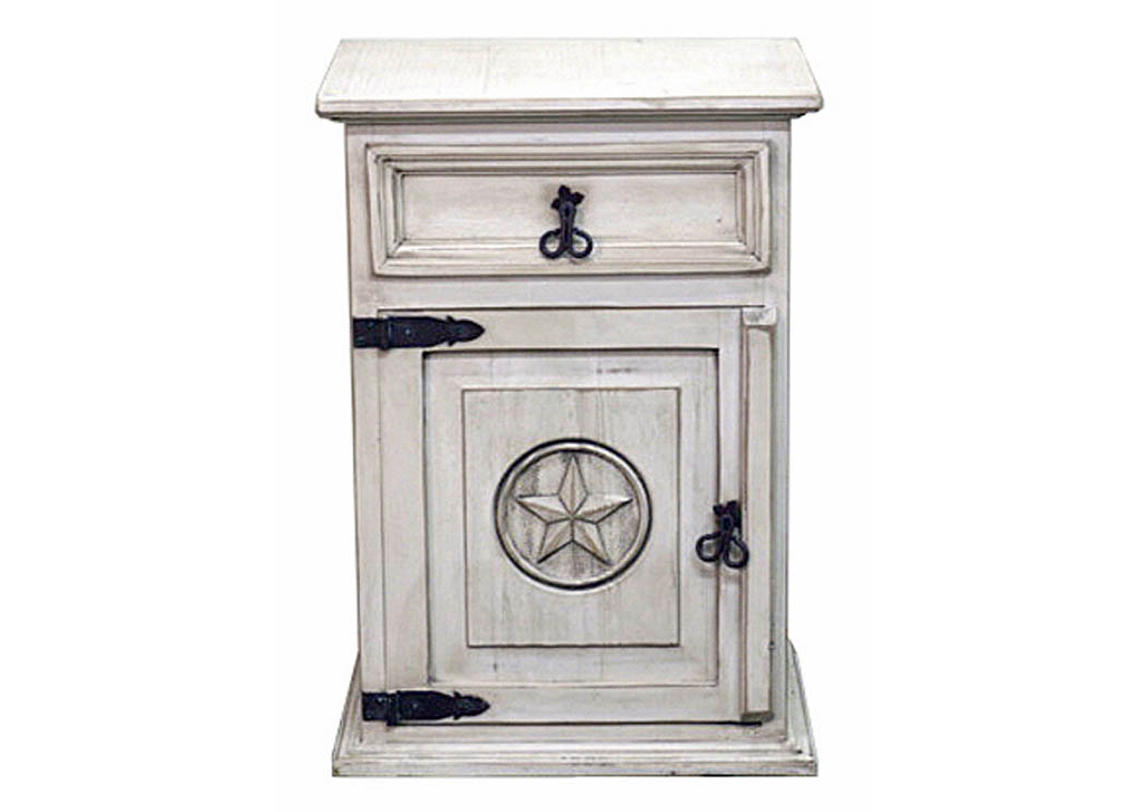 White Washed 1 Drawer 1 Door Nightstand w/Star,Million Dollar Rustic