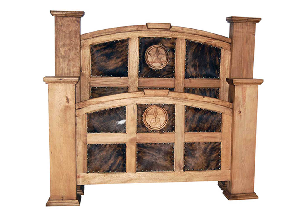 Cowhide Mansion Queen Bed w/Star,Million Dollar Rustic