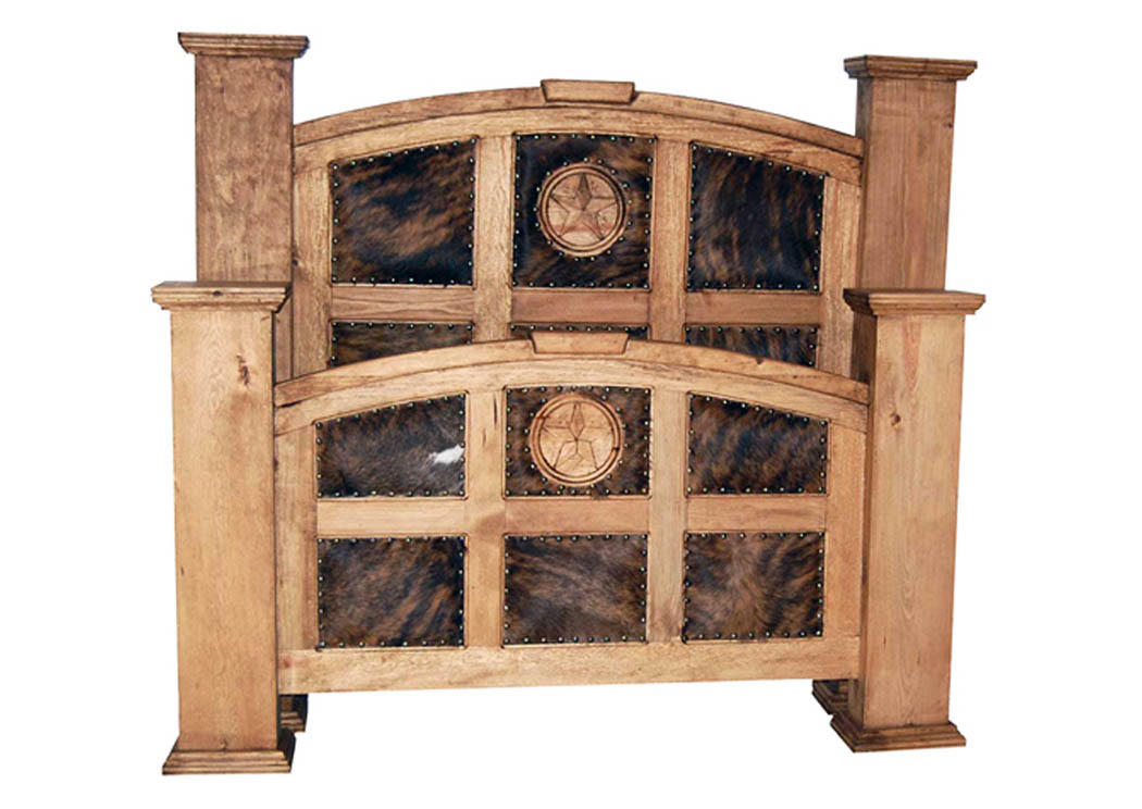 Cowhide Mansion King Bed w/Star,Million Dollar Rustic