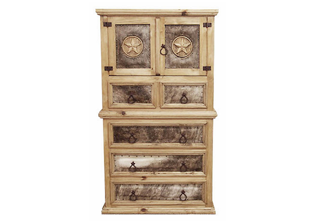 Cowhide Mansion Chest w/Star,Million Dollar Rustic