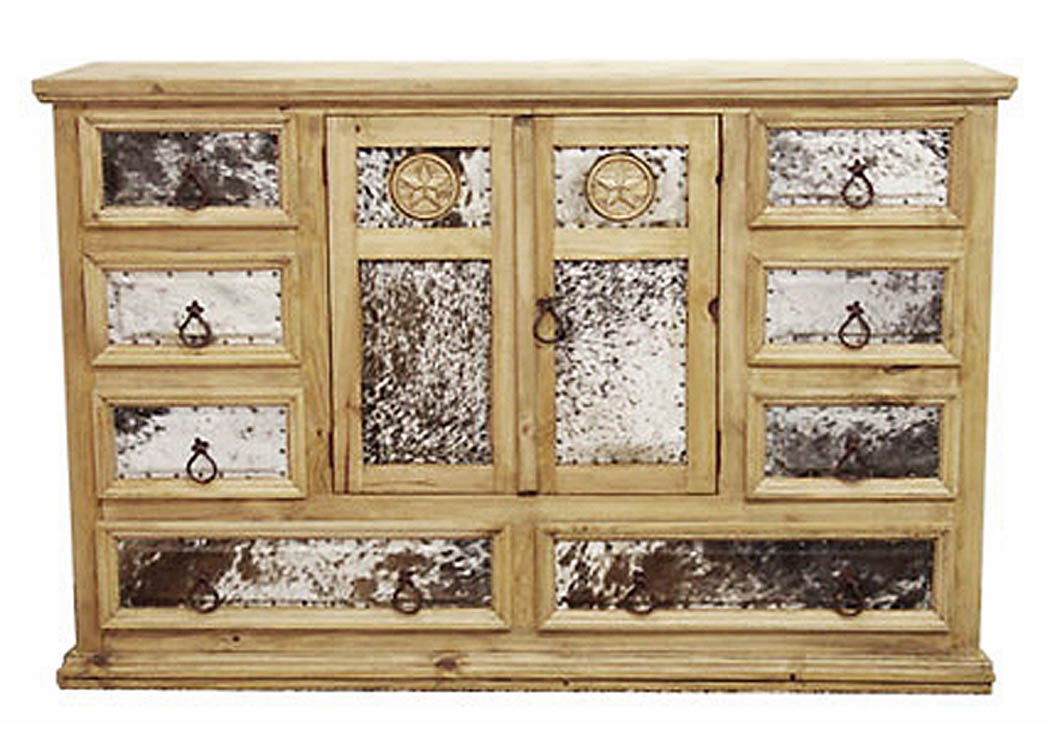 Cowhide Mansion Dresser w/Star,Million Dollar Rustic