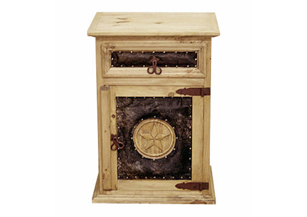 Star Nightstand w/Cowhide,Million Dollar Rustic
