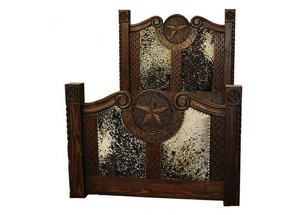 Dark Cowhide Queen Bed w/Star,Million Dollar Rustic