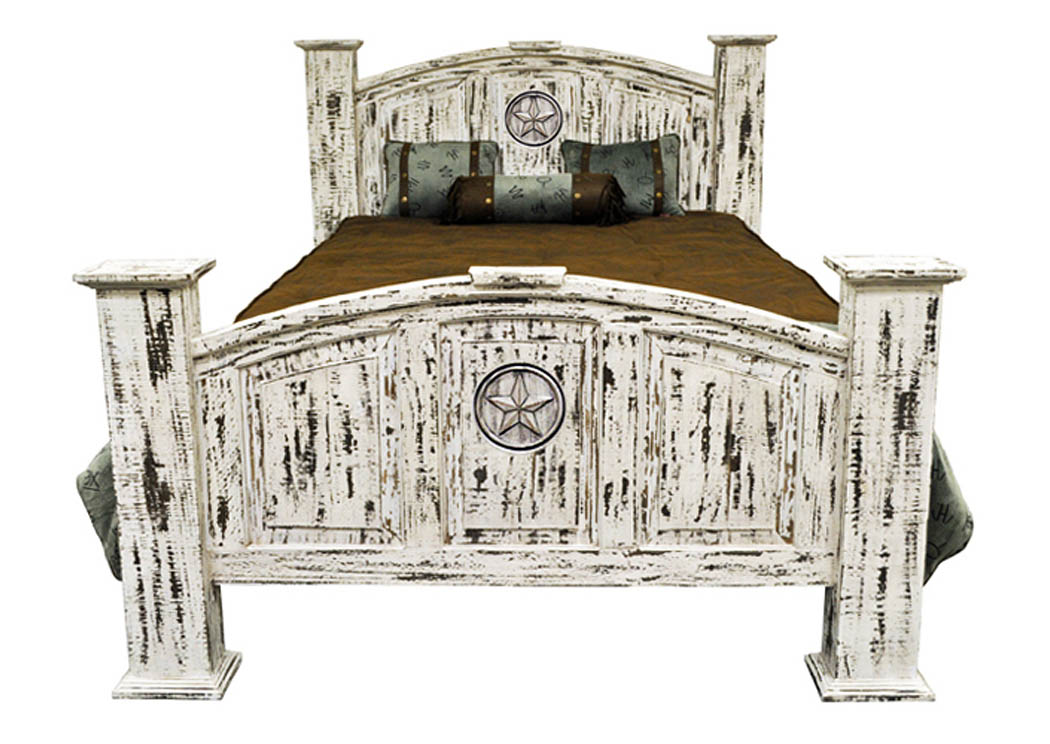 White Scraped Mansion Star King Bed,Million Dollar Rustic