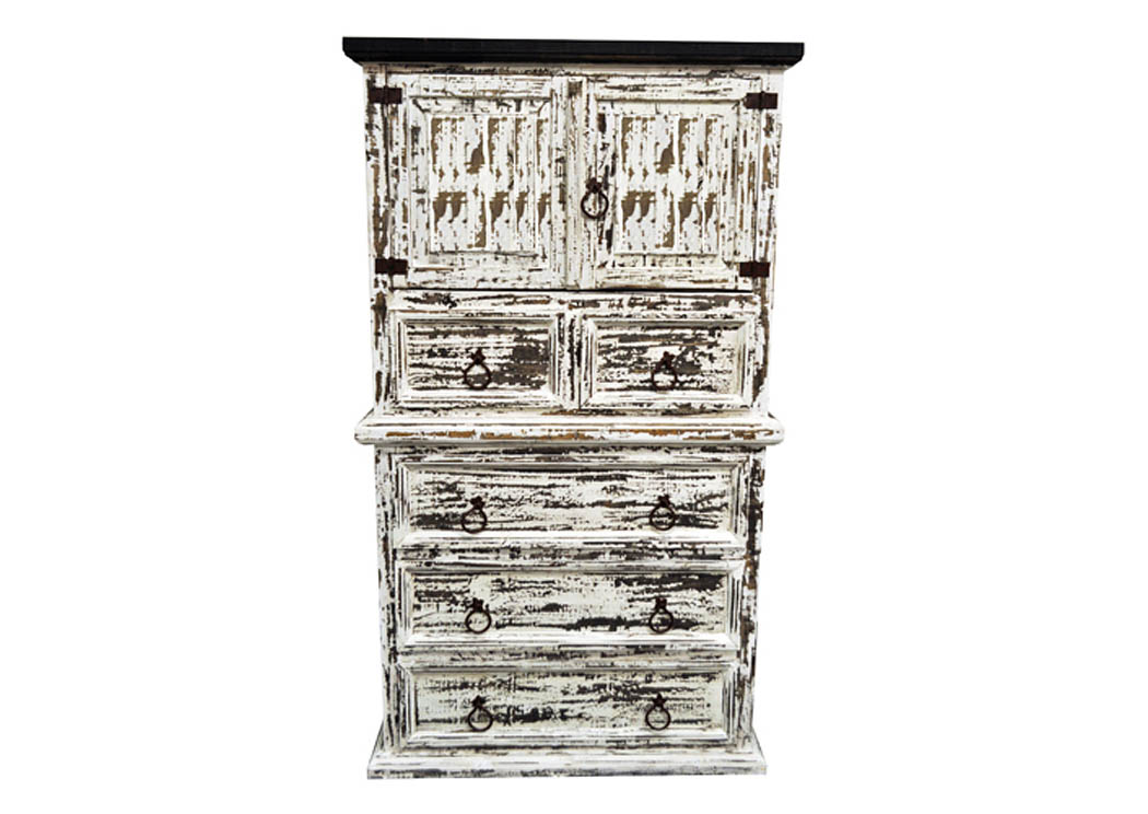 White Scraped Mansion Chest w/Cross,Million Dollar Rustic