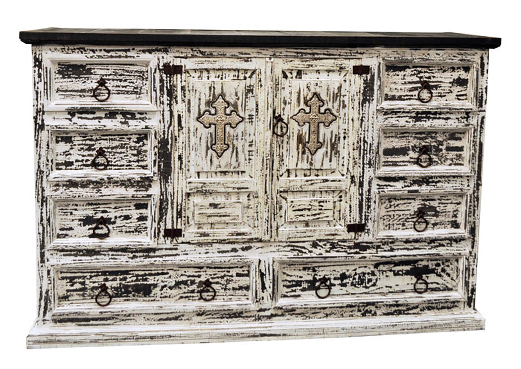 White Scraped Dresser w/Cross,Million Dollar Rustic